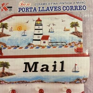 Faro Hand-Painted Ceramic 'Mail' Key Holder with Lighthouse